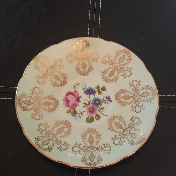 Vintage Royal Grafton Mint Green Gold Floral Tea Cup & Saucer Made in England - Picture 3 of 6